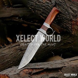 11&quot; Sub Hilt Handmade Damascus Steel Bowie Knife with Leather Sheath - Custom Hunting, Survival, Outdoor Knife - Unique Collectible Gifts