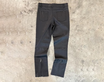 Men's Black Distressed Genuine Leather Biker Pants Motorcycle Riding Slim Fit Handmade Leather Trousers