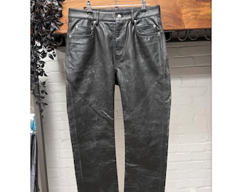 Hollywood Crackled Black Leather Trousers for Men, Distressed Handmade Biker Style