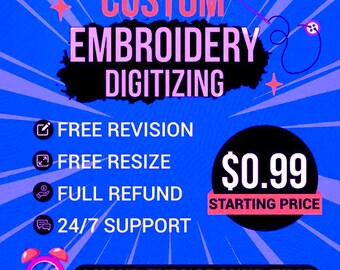 Custom Embroidery Digitizing Service – Convert Logo or Image to Machine Embroidery File – Digital Download File Only - No Physical Item