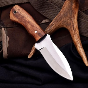 Handmade 1075 Carbon Steel Hunting Knife with Sheath | Bushcraft, Skinner, Survival, Camping Knife | Custom Gift for Him