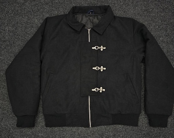 Vintage Black Cotton Twill Fireman Clasp Jacket – Boxy Fit Utility