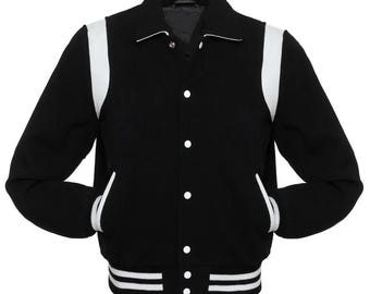 Black Wool Varsity Jacket – Custom Embroidered Letterman Bomber, College University Jacket, Unisex
