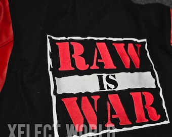 Raw Is War Varsity Jacket – Retro Wool & Leather Letterman, Unisex