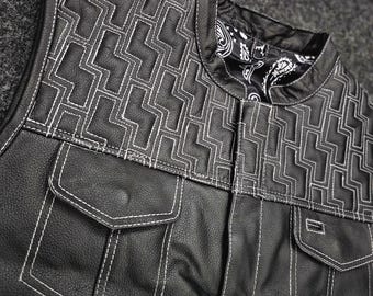 Handcrafted Men's Quilted Black Leather Vest – Biker Waistcoat