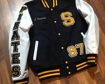 Custom Embroidered Varsity Jacket, Wool Body, Leather Sleeves