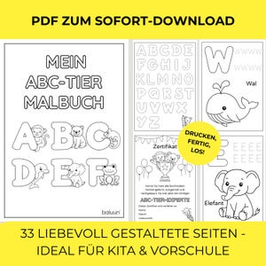 ABC Malbuch Tiere PDF – Buchstaben lernen & ausmalen für Kinder (3–6 Jahre) – Vorschule, Kindergarten, Lernspiel, Deutsch