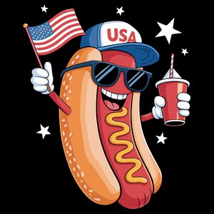 Funny Patriotic Hot Dog PNG | Funny 4th of July Cartoon Design Sublimation Design | USA Food Clipart | Retro Digital Download for Shirts