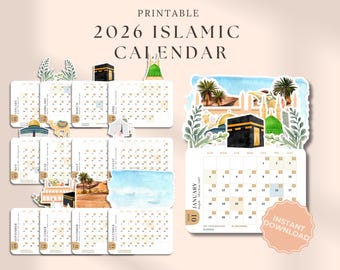 Calendario Islámico 2026: Calendario de Escritorio Hijri-Gregoriano Imprimible 1447-1448 (Descarga PDF A5)