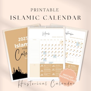 Islamic Historical Calendar 2025 Printable, Hijri & Gregorian Calendar, Islamic Monthly Planner, Important Islamic Events, Islamic New Year