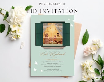 Personalized Eid Dinner Invitation: Printable Islamic Family Gathering Party Card (PDF Download)