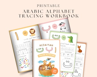 Hojas de trabajo para trazar la letra Hijaiyah, Cuaderno de trabajo del alfabeto árabe para niños, Libro de actividades árabes de la serie de animales, Libro de actividades con letras árabes, Aprendizaje islámico