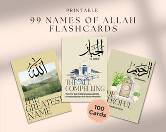 99 Names of Allah Flashcards, Printable Asmaul Husna Cards, Muslim Kids Learning, Islamic Education, Islamic Gift, Wall Decor Islamic Art