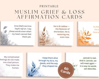 Muslim Grief Affirmation Cards: 60 Islamic Condolences Sympathy Cards Printable PDF A4 & US Letter