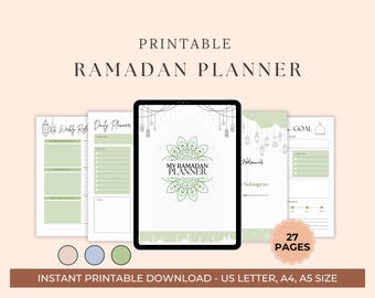 Ramadan Printable Planner, Quran Tracker, Daily Fasting Tracker, Daily Salah Tracker, Islamic Journal, Digital Planner Bundle