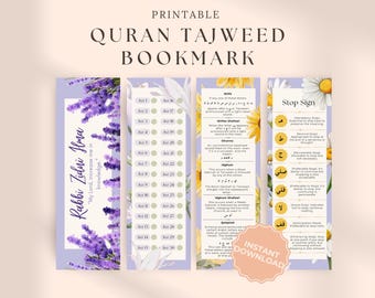 Marcapáginas imprimible del Corán islámico, marcapáginas con reglas de Tajweed, rastreador de Juz, marcapáginas del Corán con señal de stop, regalo islámico, marcapáginas para estudiar el Corán