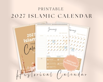 2027 Islamic Historical Calendar : 1448 - 1449 Hijri & Gregorian Monthly Planner with Events (Printable PDF)