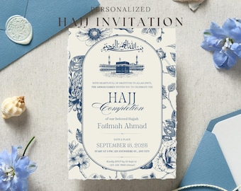 Invitación personalizada para la finalización del Hajj: Tarjeta islámica personalizada imprimible, A6 y 5x7 PDF PNG