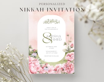 Personalized Islamic Nikkah Invitation: Custom Floral Muslim Wedding Card, A6 & 5x7 (Printable PDF)