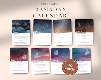 Ramadan Advent Calendar: Moon Phase Eid Countdown 30 Day Quran Verse Reflection Card (Printable)