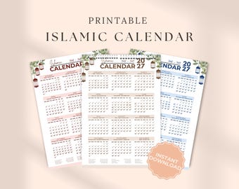 2027 Islamic Calendar, 1449 Hijri Gregorian Planner Insert (Digital Download)