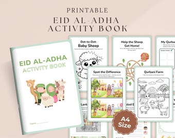 Libro de actividades para Eid Al-Adha: Libro imprimible de 32 páginas para niños musulmanes, con dibujos para colorear, laberintos, manualidades y mucho más.