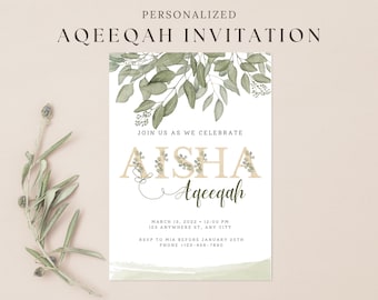 Invitación personalizada de Aqeeqah: Tarjeta imprimible para celebrar el nacimiento de un bebé islámico (descarga digital en PDF, A6 y 5x7)