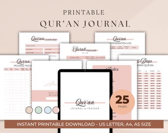 Quran Journal Digital, Printable Quran Study Planner, Islamic Reflection Journal, Surah Memorization Tracker, Minimalist Quran Study Gift