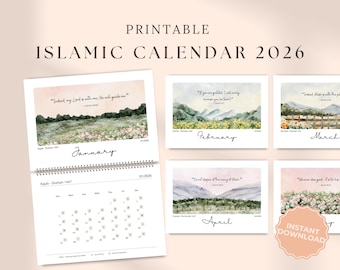 2026 Islamic Affirmation Calendar: Printable Quran Verse Quote Wall Calendar 1447-1448 Hijri (A4 PDF)