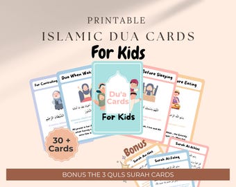 Tarjetas de Dua para niños, imprimibles islámicos para niños, duas islámicas diarias, tarjetas educativas islámicas, duas diarias para niños, tarjetas de oración, libro de dua para niños