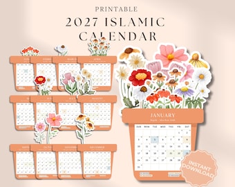 2027 Islamic Floral Calendar: Printable 1448 - 1449 Hijri Gregorian Desk Calendar (PDF, PNG)