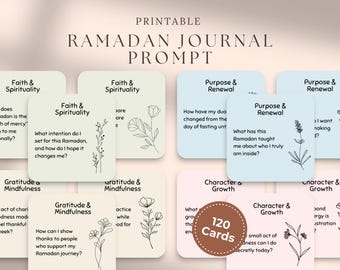 Ramadan Journal Prompt Cards: 120 Islamic Reflection & Gratitude Cards (Printable PDF)