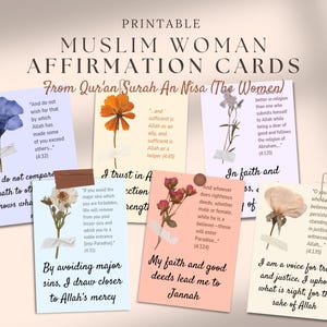 Cartões de Afirmação de Muçulmana para Imprimir, Cartão de Afirmação para Mulher Muçulmana, Afirmação do Alcorão, Lembrete Diário Islâmico, Presente de Amor-Próprio para Muçulmanos