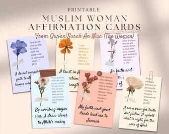 Tarjetas de afirmación para mujeres musulmanas imprimibles, Tarjeta de afirmación para mujeres musulmanas, Afirmación coránica, Recordatorio diario islámico, Regalo musulmán de amor propio