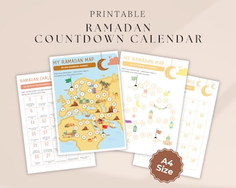 Calendario de cuenta regresiva de Ramadán: Actividad islámica de 30 días para niños (PDF imprimible A4)