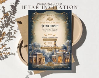 Personalized Iftar Dinner Invitation: Printable Ramadan Gathering Party Islamic Digital Card (PDF A6)