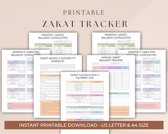 Zakat Tracker Planner Printable, Islamic Charity Worksheet, Zakat Calculation, Annual Zakat Balance Sheet, Digital Islamic Finance Planner