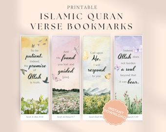 Marcapáginas con versículos del Corán islámico: Set de marcapáginas de acuarela imprimibles con citas motivacionales (PDF digital)
