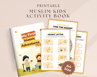 Libro de actividades islámicas imprimible, libro de actividades para niños musulmanes de 6 a 9 años, cuaderno de trabajo para la escuela primaria musulmana, libro de aventuras islámicas para niños, recortar y pegar.