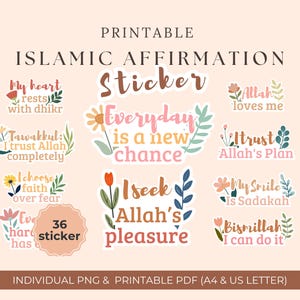 Islamic Affirmation Stickers, Floral Muslim Stickers, Printable Islamic Quotes, Islamic Positive Affirmations, Stickers for Muslim Planner