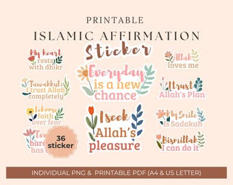 Pegatinas con afirmaciones islámicas, pegatinas florales musulmanas, citas islámicas imprimibles, afirmaciones positivas islámicas, pegatinas para agendas musulmanas