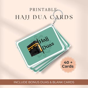 Karty Hajj Dua, do druku Hadżdż Duas, Hadżdż Flashcards, Umrah islamski Dua, karty modlitewne, karty przypomnienia Dua, przewodnik Hajj, prezent Hajj, Umrah Duas