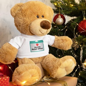 Official Anxiety Relief Office Emotional Support Plush | Neurodivergent Comfort Toy | ADHD Autism Anxiety Relief Teddy bear with a t-shirt