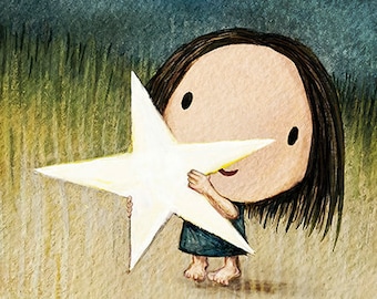 Catch a Star. Catch a falling star Wall Décor of a child with a star. It's a cute little girl print. So sweet and Kawaii! Can she keep it?