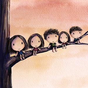 A Branch of the Family Tree. Wall decor of family of five climb a tree. Five brothers and sisters in a tree. Other combinations see pics image 1
