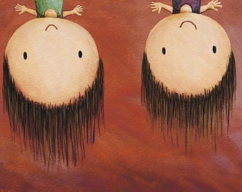 Upside Down - Hanging out upside down print. Whether they be sisters, brothers, twins or cheeky monkeys. Whatever! It's happy wall art.
