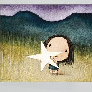 Catch a Star. Catch a falling star Wall Décor of a child with a star. It's a cute little girl print. So sweet and Kawaii Can she keep it image 2
