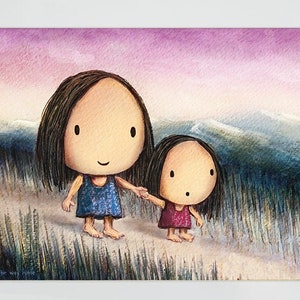 The Way Home. Cute wall décor of a mother and daughter walking together on their way home. An artwork featuring holding hands and walking image 1