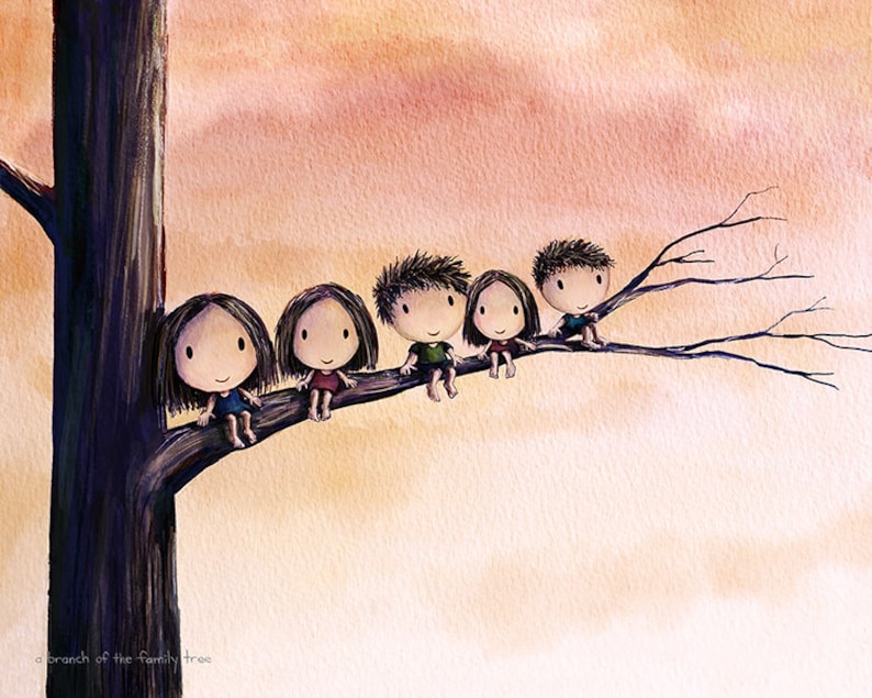 A Branch of the Family Tree. Wall decor of family of five climb a tree. Five brothers and sisters in a tree. Other combinations see pics image 1