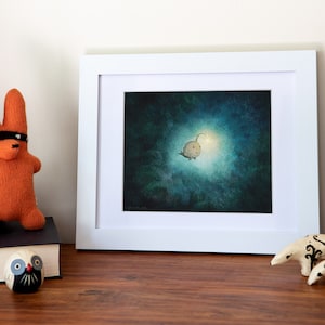 A Light in the Dark Cute angler fish print. Wall Decor full of hope, happiness, & encouragement. Kawaii fish art of a happy sea monster. zdjęcie 6